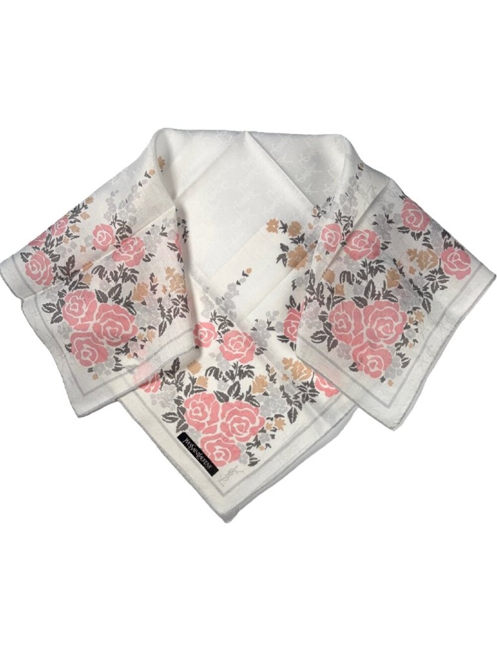 Vintage Yves Saint Laurent YSL Cotton Rose Scarf 22" Never Worn